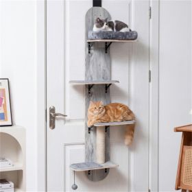 Door Hanging Cat Tree 5-Level Height Adjustable 4-Tier Climber No-Drill for Apartment Grey