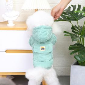 Dog warm clothing; Autumn and winter clothes New cotton padded clothes Teddy pet clothes Winter plush corduroy pull loop two leg cotton padded cl (colour: Starter Edition - Green, size: M)