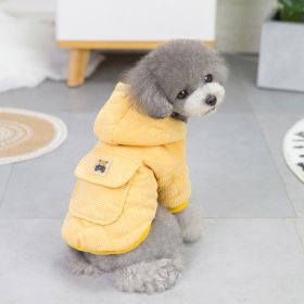 Dog warm clothing; Autumn and winter clothes New cotton padded clothes Teddy pet clothes Winter plush corduroy pull loop two leg cotton padded cl (colour: Starter - Yellow, size: XXL)